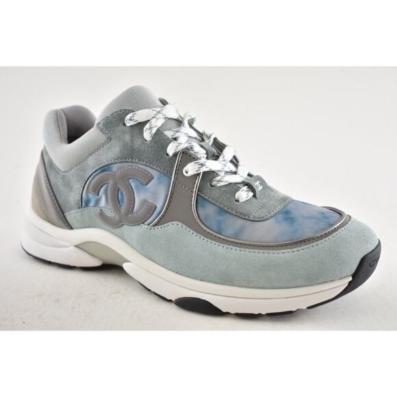 Chanel 20S Mens Grey Blue Silver White CC Logo Low Top Trainer Sneaker 44 11 - Picture 5 of 12